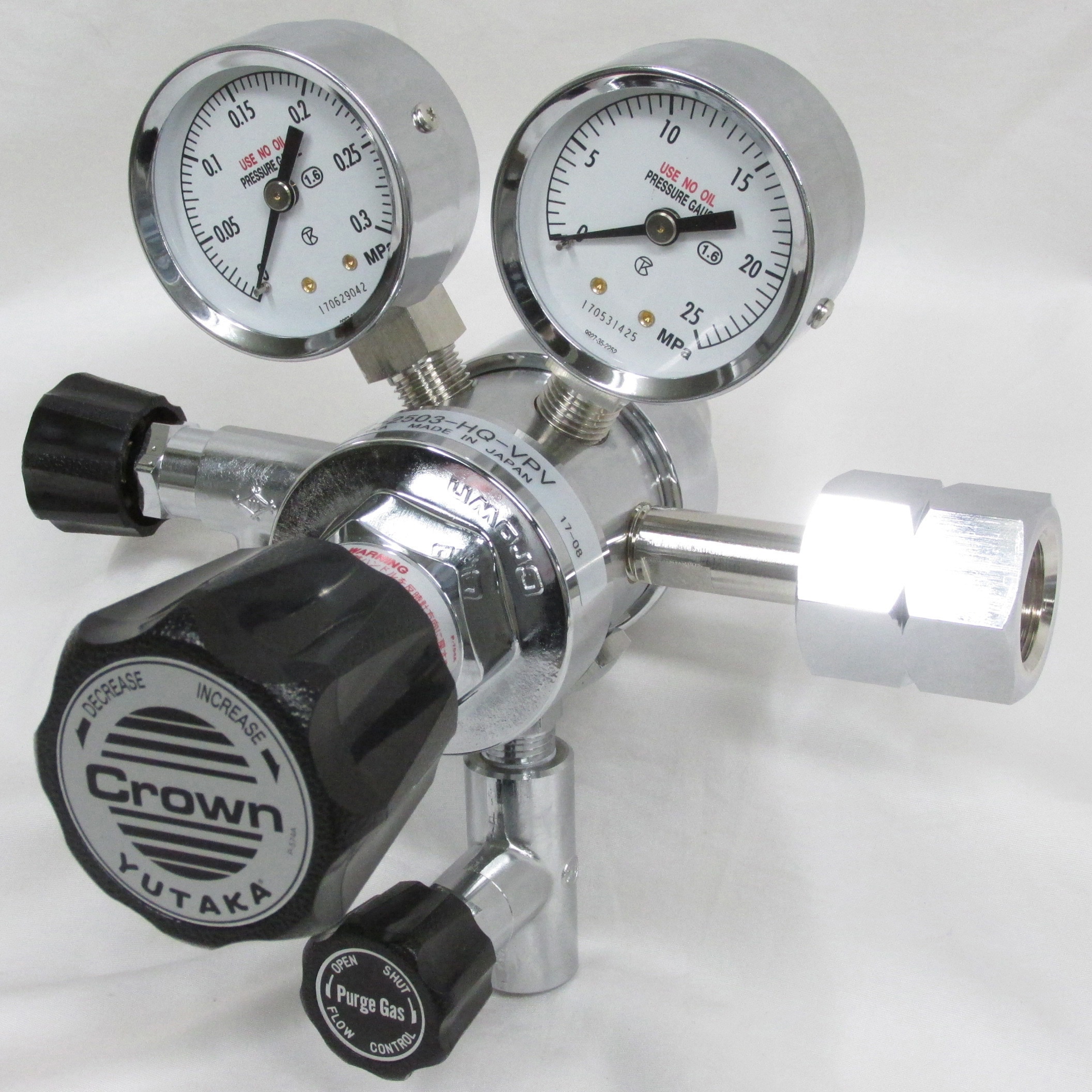 GF2-2516-RX-VPV パージバルブ付き二段式精密圧力調整器 GF2シリーズ(真鍮製)(不活性ガス用) ユタカ(Crown) ガスの種類:窒素(N2)   GF2-2516-RX-VPV