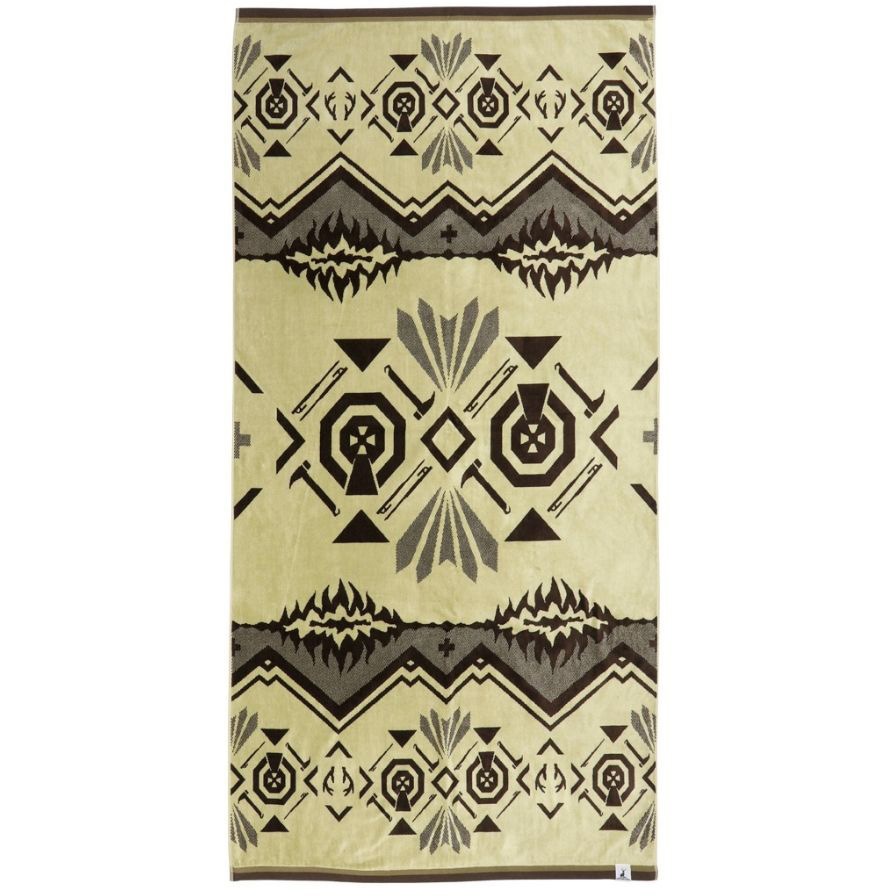 UD-73 ビッグジャガードタオル・ナバホパターン(カーキ) CAPTAIN STAG 寸法1000×1800mm  UD-73