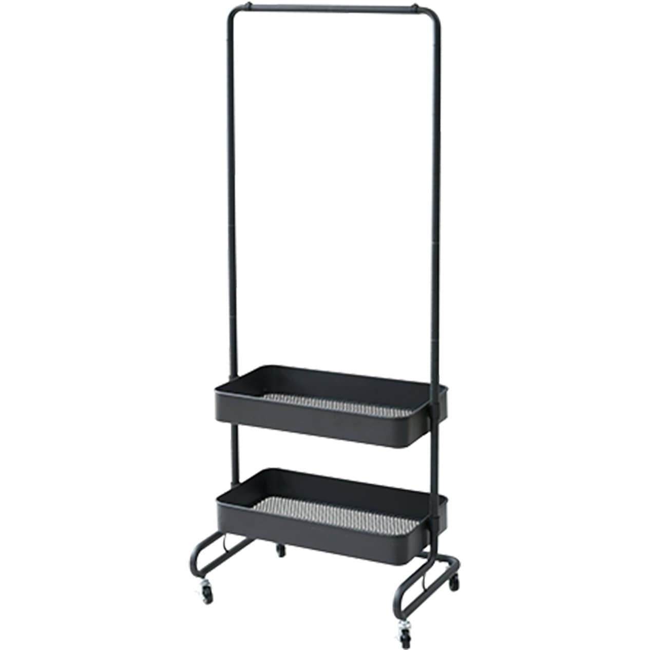 LTH-2B(BK) バスケットトローリー ハンガーラック キャスター付き レギュラー/スリム YAMAZEN(山善) スチール ブラック色 ダブルバスケットタイプ