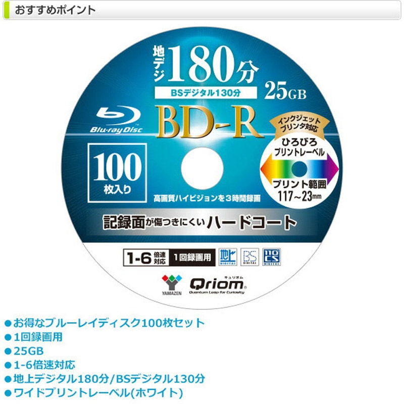 BD-R100SP 1回録画用 BD-R 片面1層 1-4倍速 100枚 25GB 1パック(100枚