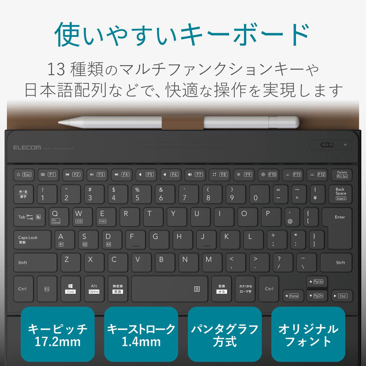 TK-CAP03BU キーボード ワイヤレス Bluetooth 無線 ケース一体型 無