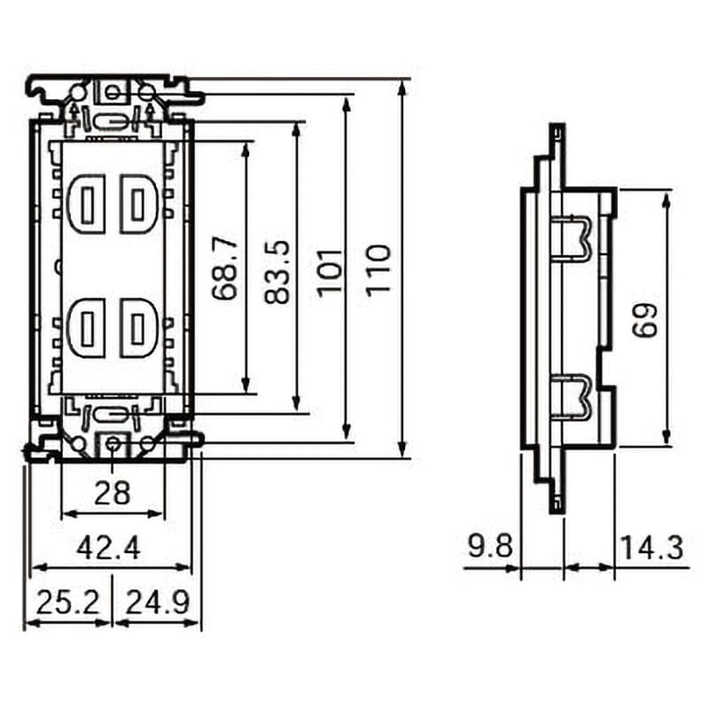 WTF1532WK コスモシリーズ 埋込アースターミナル付ダブルコンセント(金属枠付) パナソニック(Panasonic) 15A 125V 極数2P  - 【通販モノタロウ】