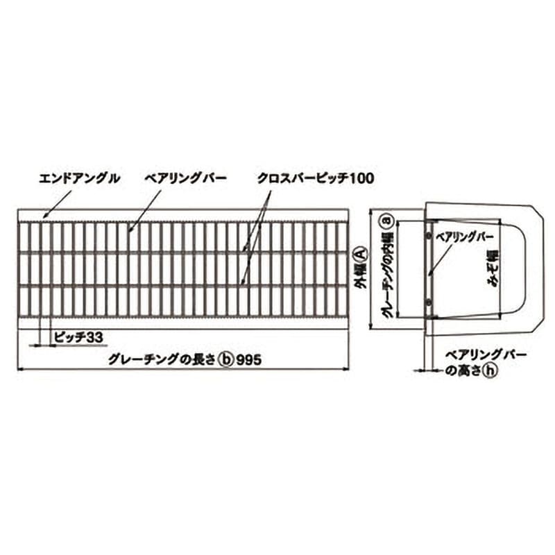 WUC-X 30-519 組込型グレーチング 並目 WUC-X型 片岡産業 U字溝・側溝用 U字溝用みぞぶた ピッチ33mm 歩道用 溝幅300mm長さ995mm  - 【通販モノタロウ】