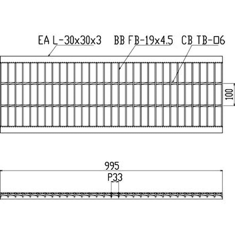 WUC-X 30-519 組込型グレーチング 並目 WUC-X型 片岡産業 U字溝・側溝用 U字溝用みぞぶた ピッチ33mm 歩道用 溝幅300mm長さ995mm  - 【通販モノタロウ】