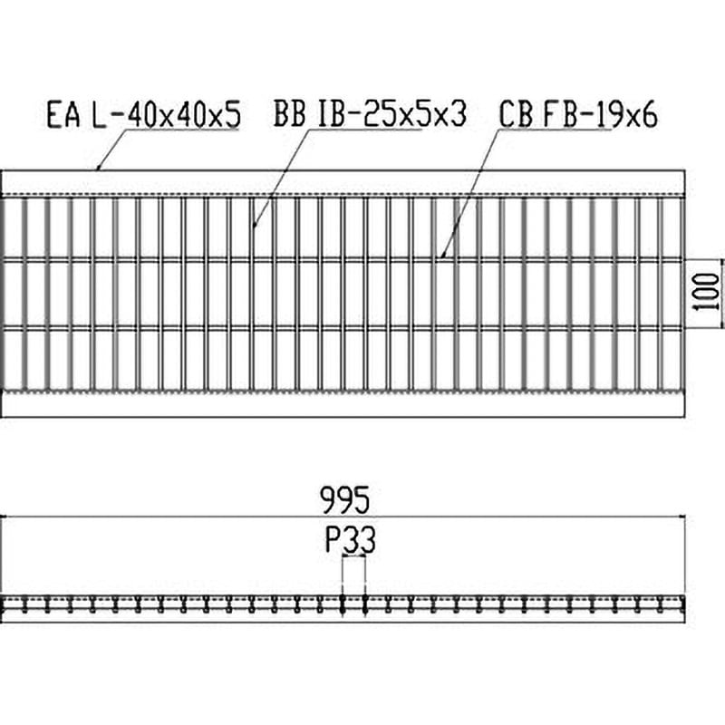 WUC-X 30-732 組込型グレーチング 並目 WUC-X型 片岡産業 U字溝・側溝用 U字溝用みぞぶた 荷重2t ピッチ33mm 溝幅300mm長さ997mm  - 【通販モノタロウ】