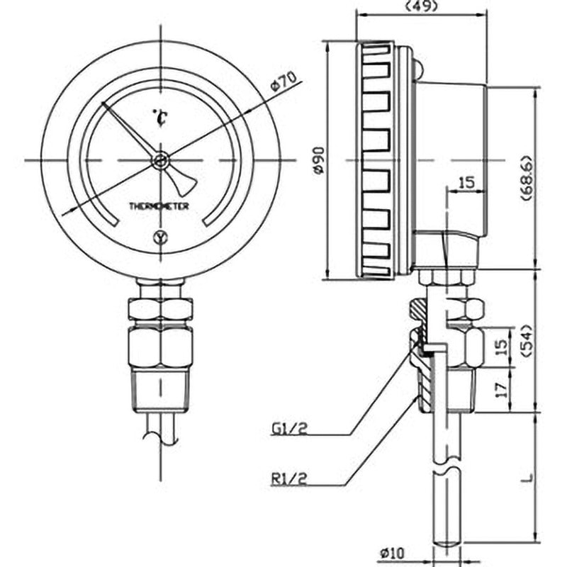 NBS-WT バイメタル温度計(縦型) 日新計器 測定範囲0~100℃ NBS NBS-WT バイメタル温度計(縦型) 日新計器 測定範囲0~100℃ NBS