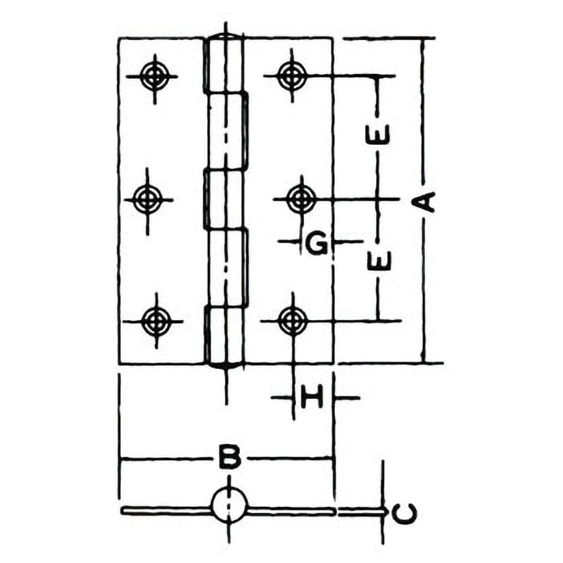888-64 鉄製カラー厚口丁番 APLUS(クマモト) シルバー仕上 幅42mm長さ