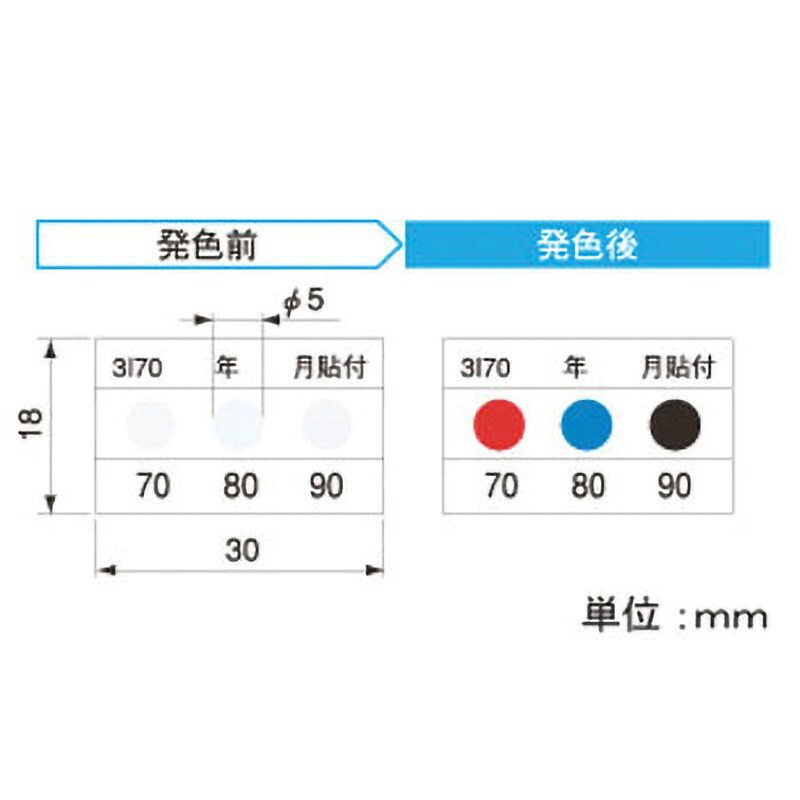 3I70 サーモカラーセンサー 3温表示タイプ(10℃間隔) 1ケース(20枚