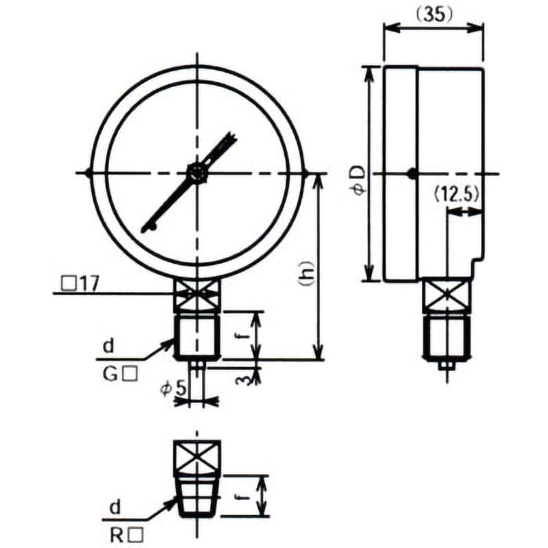 GS51-131-0.6MPa 汎用型圧力計(A・B枠/立形) 75Φ 形番：GS51 1台 長野