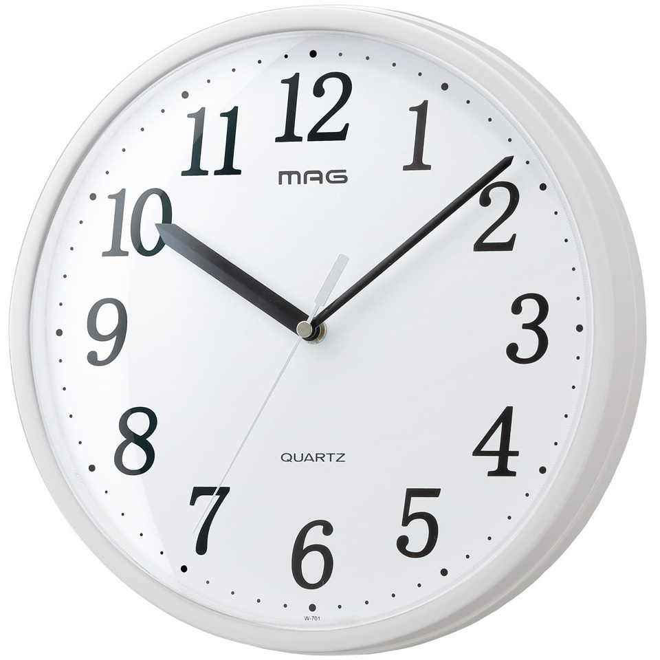 ドイツ製　水晶時計 W-701 WH-Z 災害でも安全!プラ風防 掛時計 MAG(ノア精密) アナログ