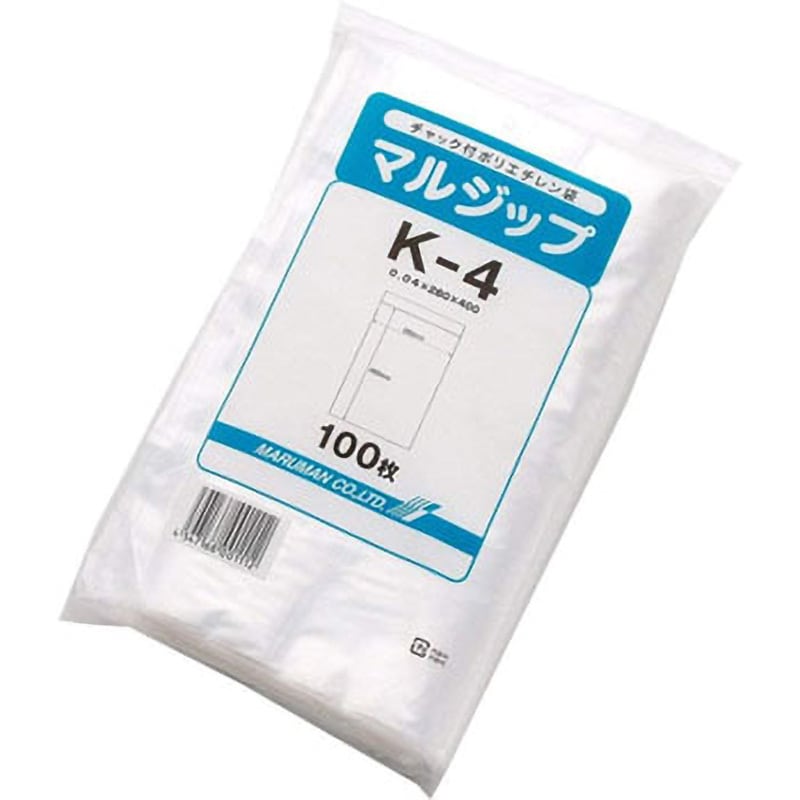 K-4 チャック付きポリ袋0.04mm(マルマルジップ) 丸万 透明色 幅