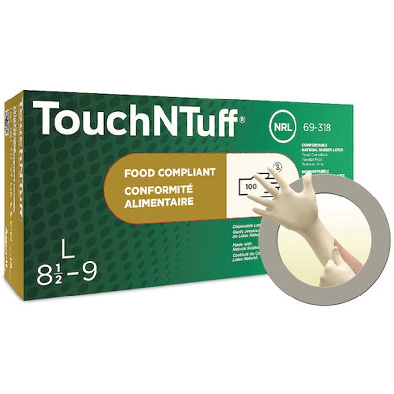 69-318-8 天然ゴム使い捨て手袋 TouchNTuff 69-318 アンセル 100枚入
