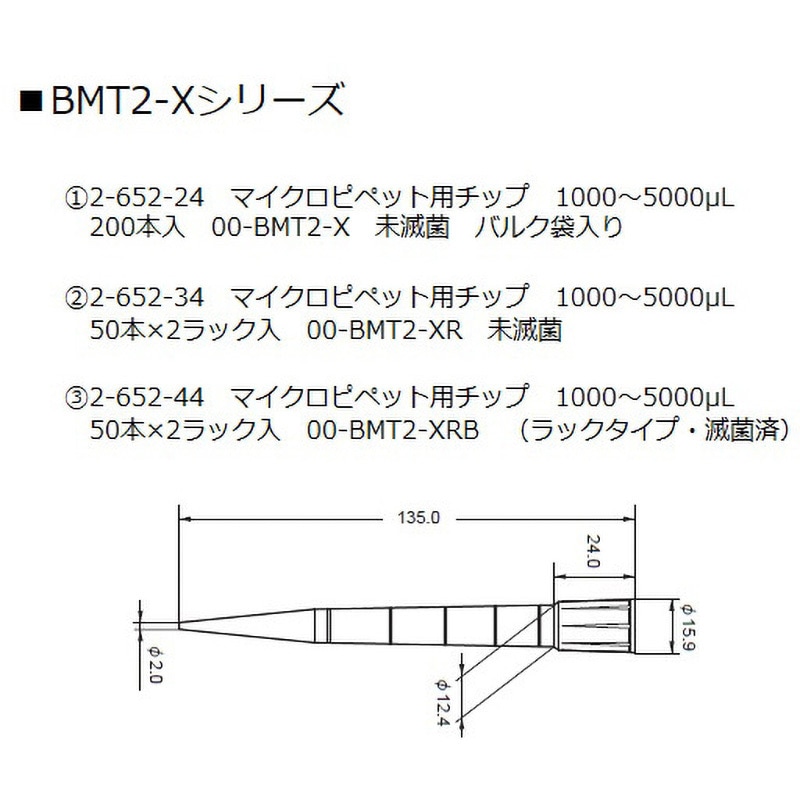 BMT2-X マイクロピペット用チップ 1袋(200本) NICHIRYO