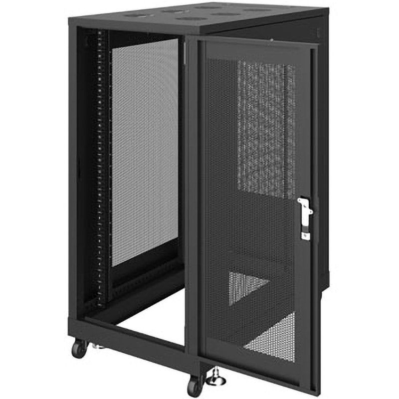 CP-SVN2490MBKN 19インチサーバーラック メッシュタイプ サンワサプライ 耐荷重500kg ブラック(マンセル値/N1.0近似色) 間口600mm 1台 CP-SVN2490MBKN