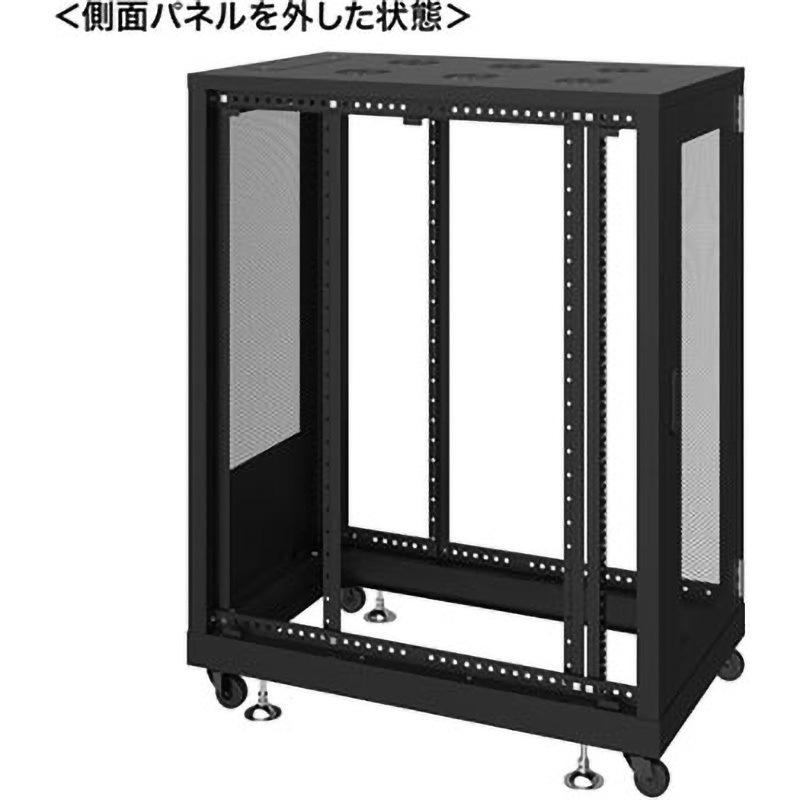 CP-SVN2490MBKN 19インチサーバーラック メッシュタイプ サンワサプライ 耐荷重500kg ブラック(マンセル値/N1.0近似色) 間口600mm 1台 CP-SVN2490MBKN