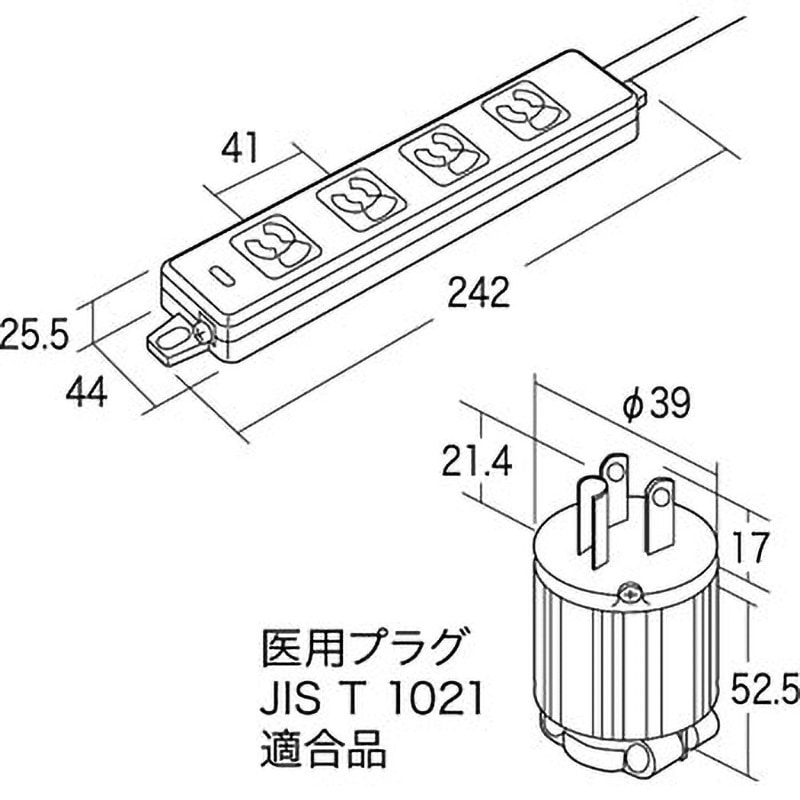 TAP-HPM4-3W 医用接地プラグ付き電源タップ サンワサプライ コード長3m