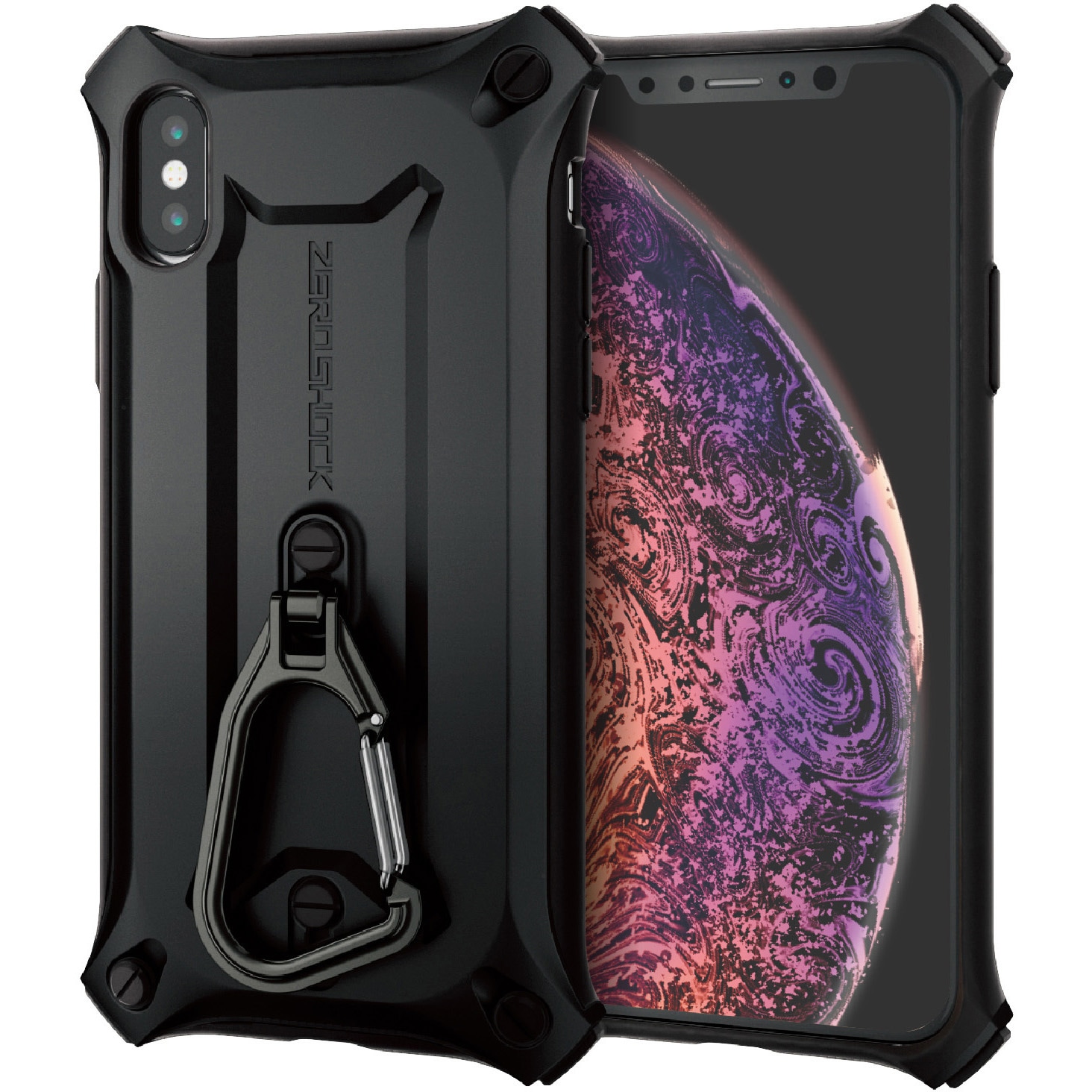 PM-A18BZEROKBK iPhoneケース X/XS用 衝撃吸収 ZEOSHOCK カラビナ付き