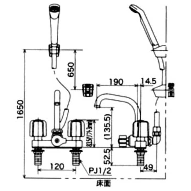 KF14E デッキ形2ハンドルシャワー(取付ピッチ120mm) KVK 浴室用 エコこま水栓 保証書付 吐水口長さ190mm取付穴径22～25mm  KF14E - 【通販モノタロウ】