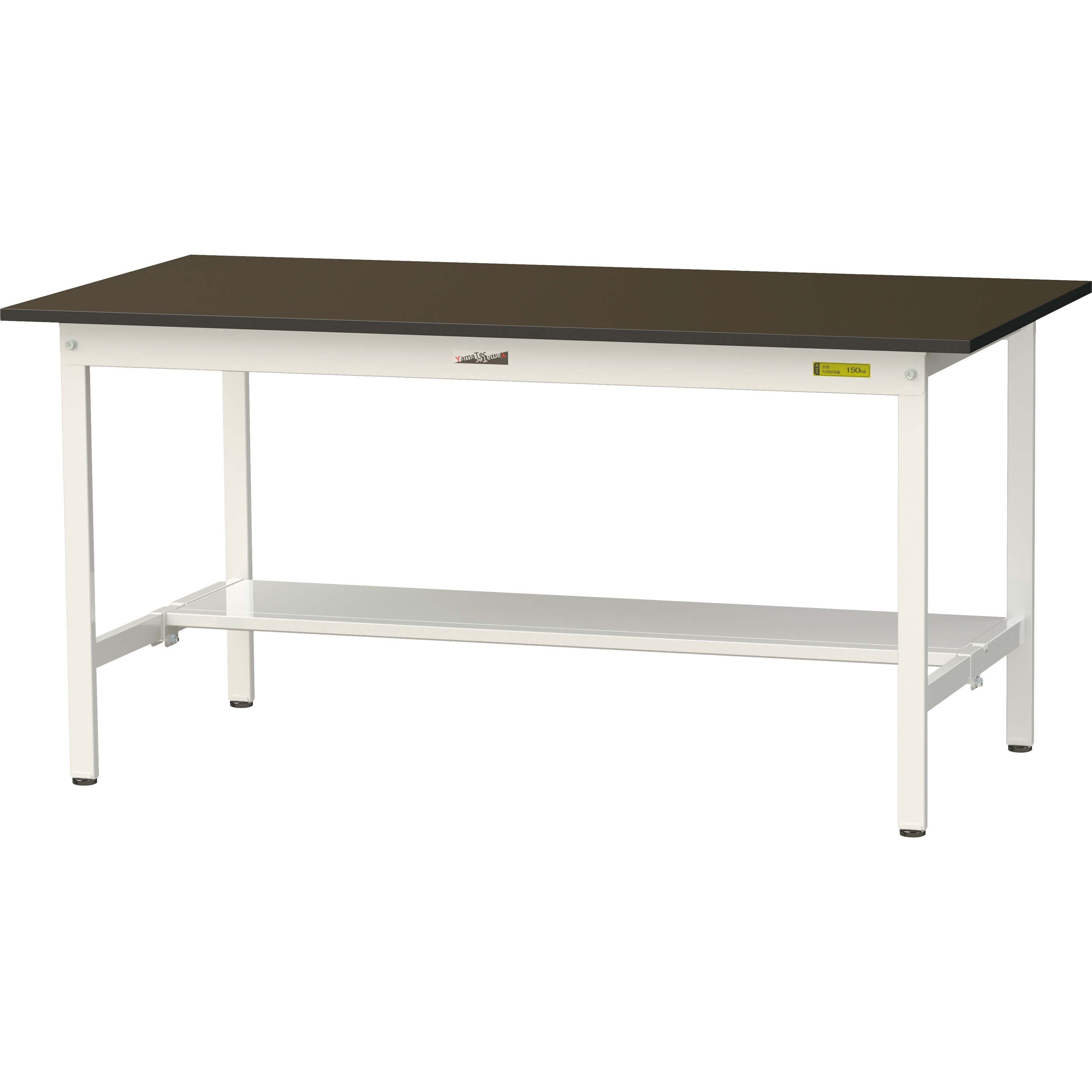 SLM-1575T-BRW ワークテーブルLABシリーズ 固定式 半面棚板付 指紋レスメラミン天板 H740mm ヤマテック ブラウン シルキーホワイト