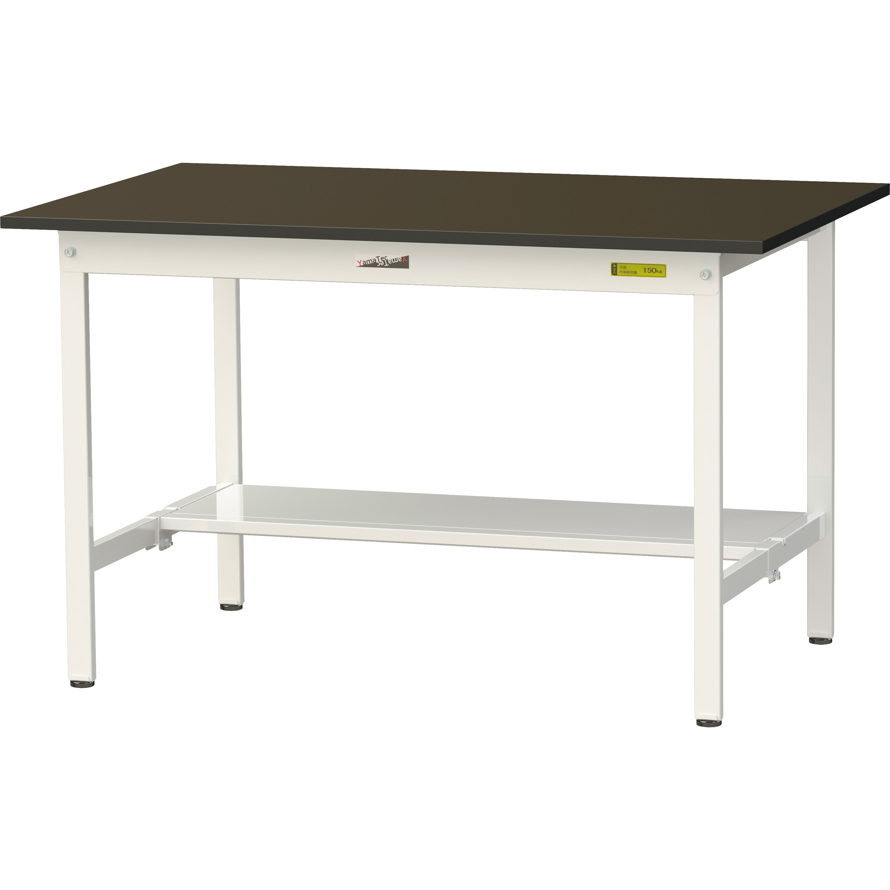 SLM-1275T-BRW ワークテーブルLABシリーズ 固定式 半面棚板付 指紋レスメラミン天板 H740mm ヤマテック ブラウン シルキーホワイト