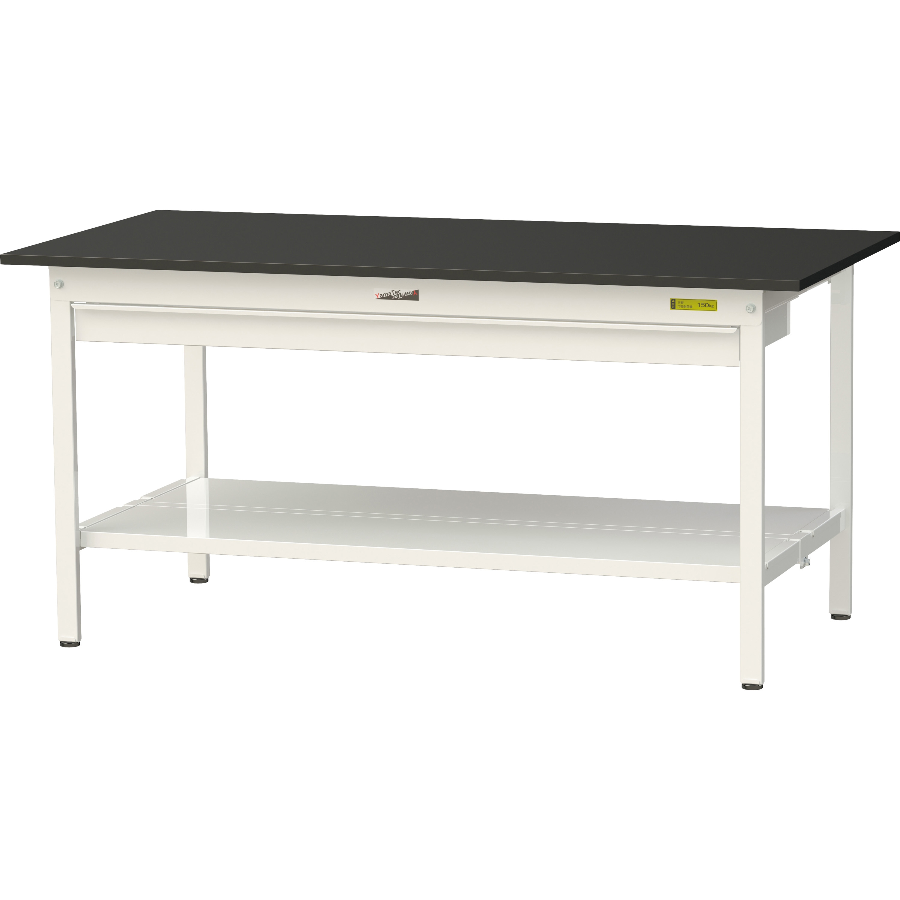 SLK-1575WTT-BKW ワークテーブルLABシリーズ 固定式 ワイド引出し・全面棚板付 ケミテクト天板 H740mm ヤマテック ブラック シルキーホワイト