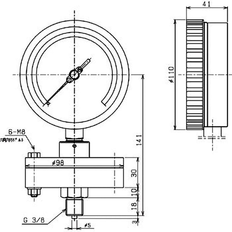 AS3/8x100x0．5MPa 隔膜式圧力計BT-1型 Φ100 1台 右下精器製造 【通販