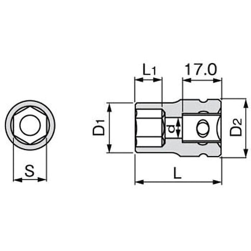 4NV-17 インパクト用ソケット(無電解ニッケルメッキ) トネ TONE (前田金属工業) 穴角6角 差込角12.7[1/2]mm[inch]  質量100g 4NV-17 - 【通販モノタロウ】