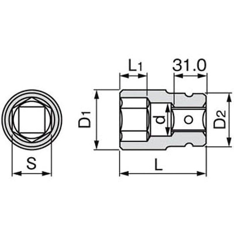 8NV-65 インパクト用ソケット(無電解ニッケルメッキ) トネ TONE (前田金属工業) 穴角6角 差込角25.4[1]mm[inch]  質量1660g 8NV-65 - 【通販モノタロウ】