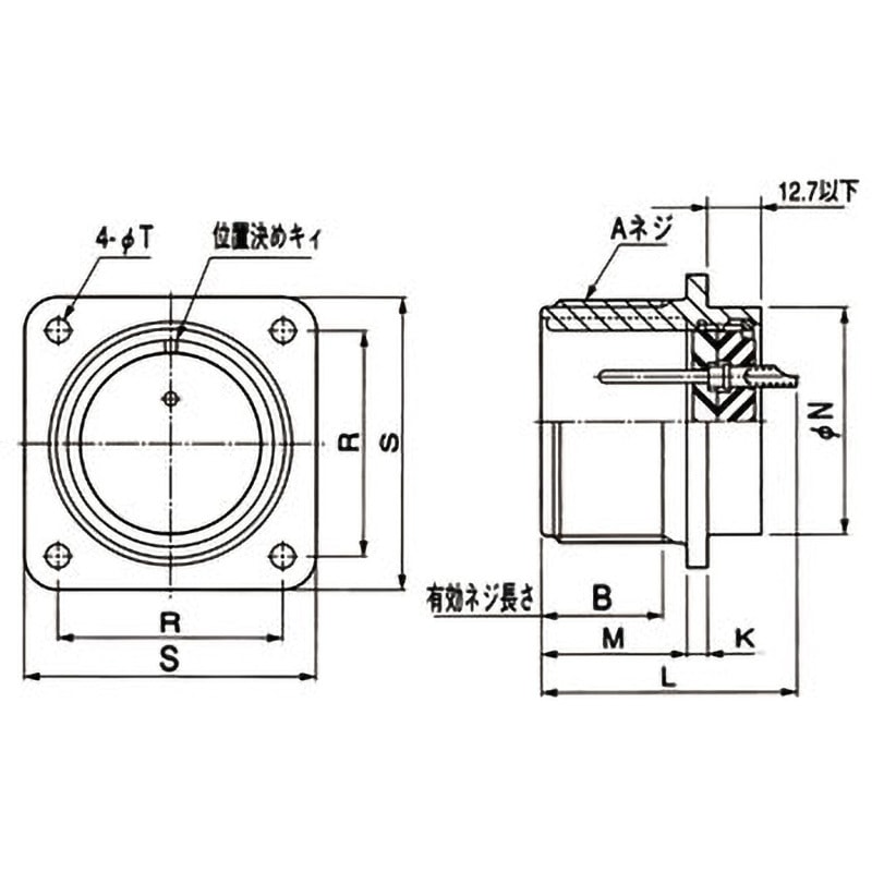 N/MS3102A20-4P パネル取付レセプタクルピン/ソケットインサート