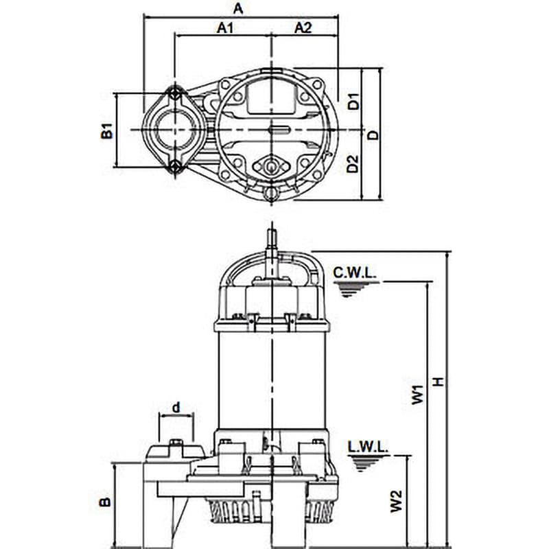 汚水用水中渦巻きポンプ (バンクスシリーズ) PSF型 汚水・浄化槽処理水・溜水用 単相100V 非自動形 吐出口径40mm