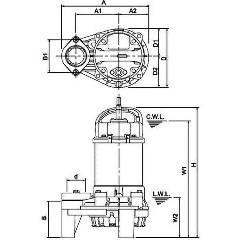 50PNA2.4S 雑排水用水中ハイスピンポンプ (バンクスシリーズ) PN型 鶴見製作所 汚水・雑排水用 単相100V 自動形 吐出口径50mm -  【通販モノタロウ】