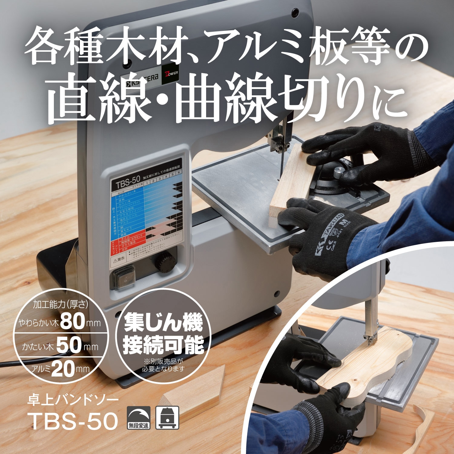 TBS-50 卓上バンドソー 京セラインダストリアルツールズ(旧:リョービ) 帯鋸刃周速数(cm/s)/216～333仕様