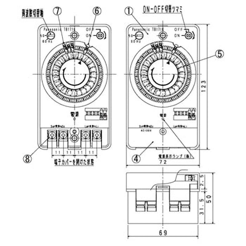 TB171N タイムスイッチ TB17Nシリーズ パナソニック(Panasonic) ボックス型 種別24時間式 交流モータ式 同一回路(有電圧出力)  TB171N - 【通販モノタロウ】