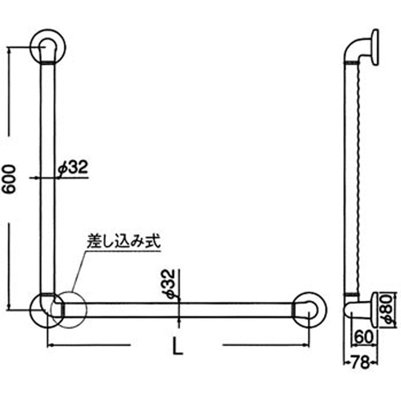 シロクマ フォルム手すり ソフトシルバー/Mオーク BR-850B 400mm