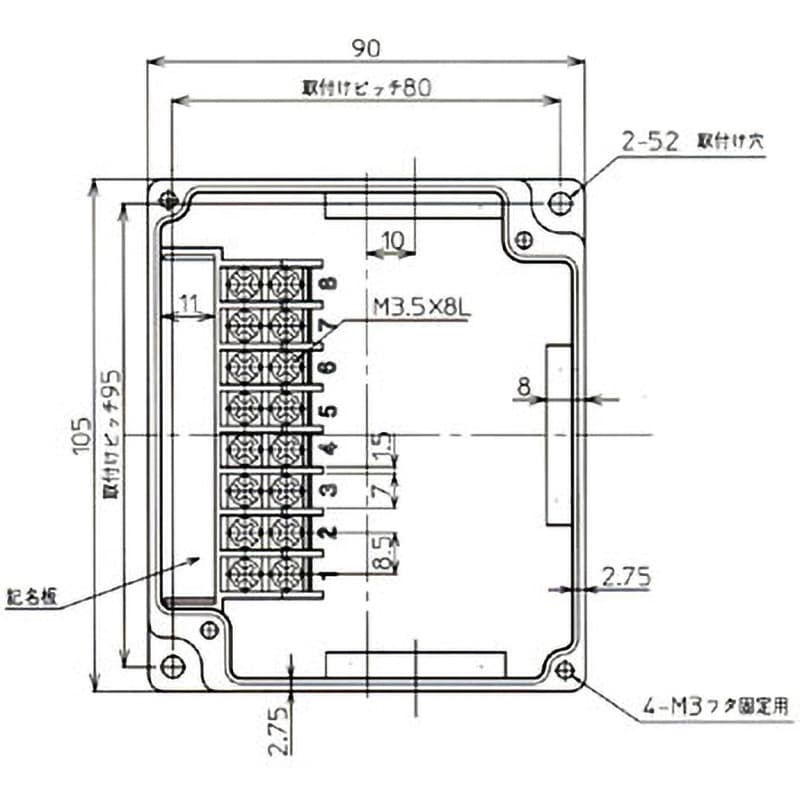 BOXTM-802 BOXTMシリーズ 東洋技研 AC/DC600V 15A 外形寸法(幅 BOXTM-802 BOXTMシリーズ 東洋技研 AC/DC600V 15A 外形寸法(幅