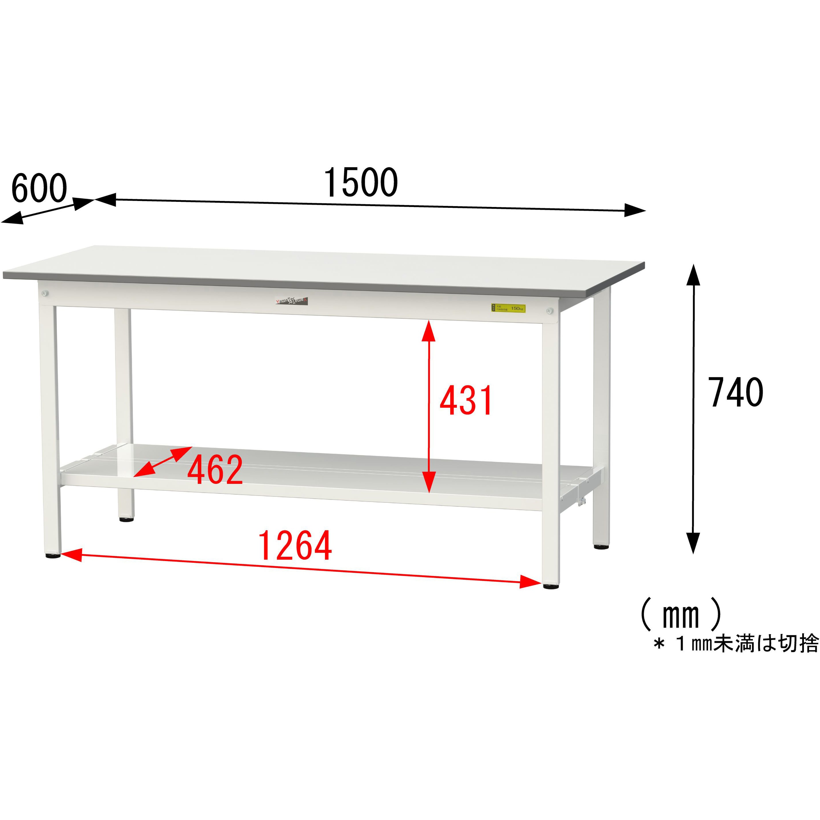 SUP-1560TT-WW 軽量作業台/耐荷重150kg_固定式_全面棚付_ワーク