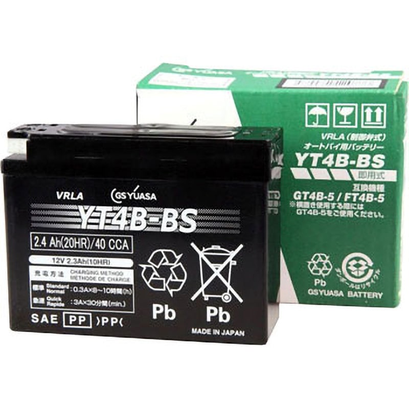 YT4B-BS 12V高性能VRLA(制御弁式)バッテリー(電解液注入済タイプ) 1個 GSユアサ 【通販サイトMonotaRO】