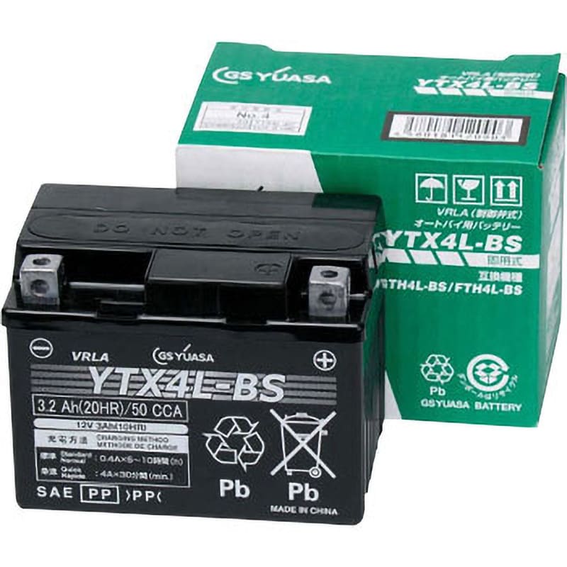 YTX4L-BS 12V高性能VRLA(制御弁式)バッテリー(電解液注入済タイプ) 1個 