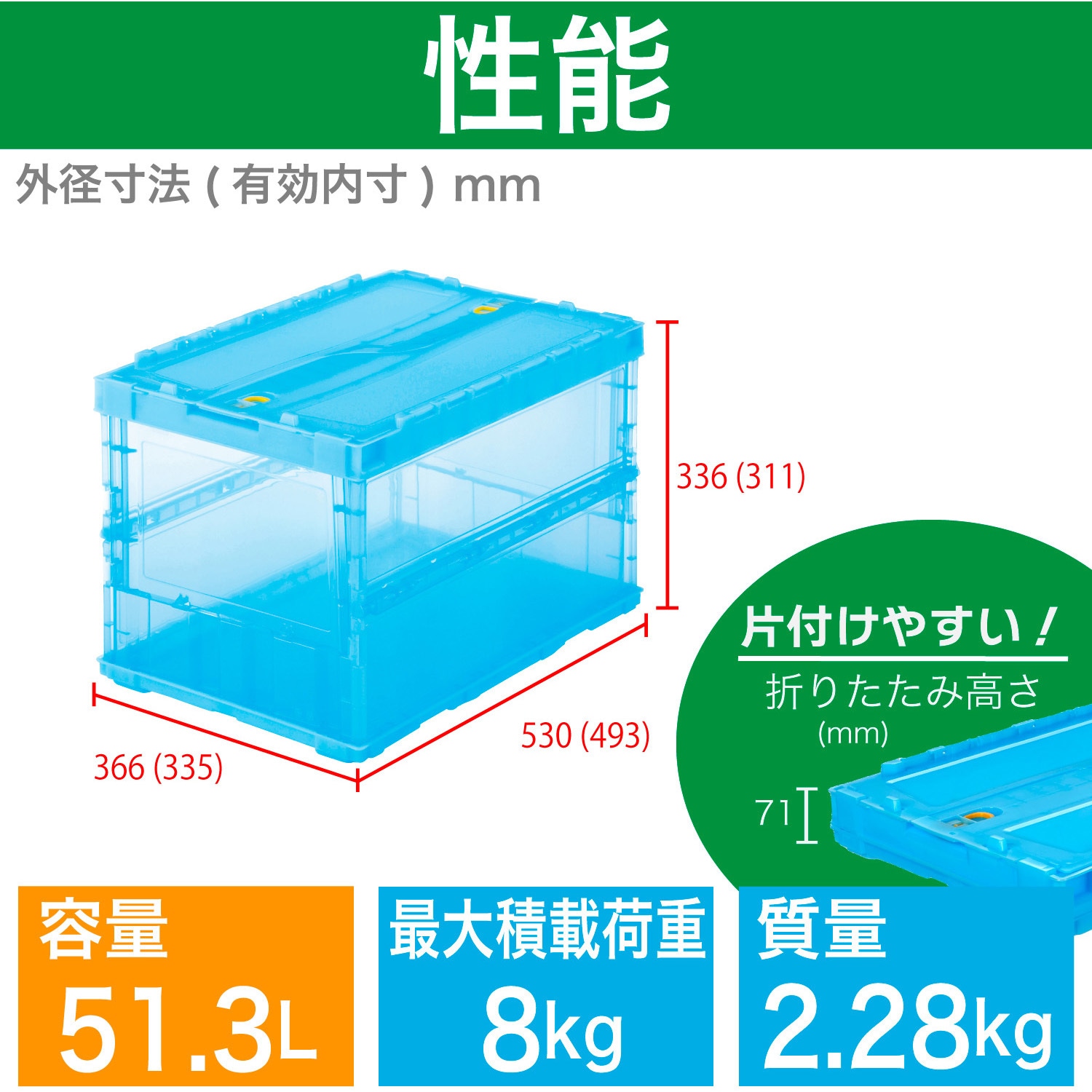 TSK-C50B-B 折りたたみコンテナスケルコン 薄型タイプ(スライドロック