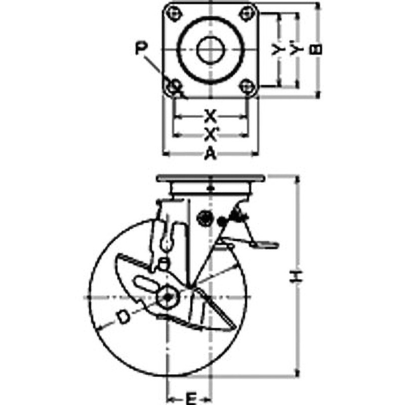 413F0S-URB150 413F0S・旋回ストップ機能付自在車ストッパー付(鉄板ホイール・ウレタン車・B入) ハンマーキャスター ユニクロメッキ仕上 車輪径150mm車輪幅40mm
