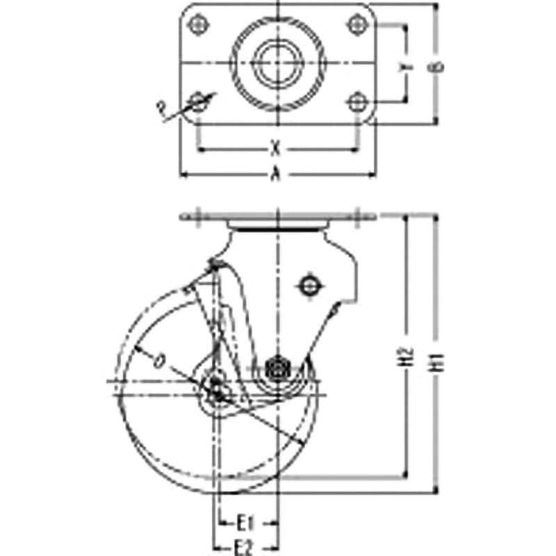 940BBE-FR125 Φ2.0mm クッションキャスターEタイプ(ゴム車)自在式 ハンマーキャスター 三価クロム化成処理仕上 平付旋回 許容荷重6daN 取付高169～160mm