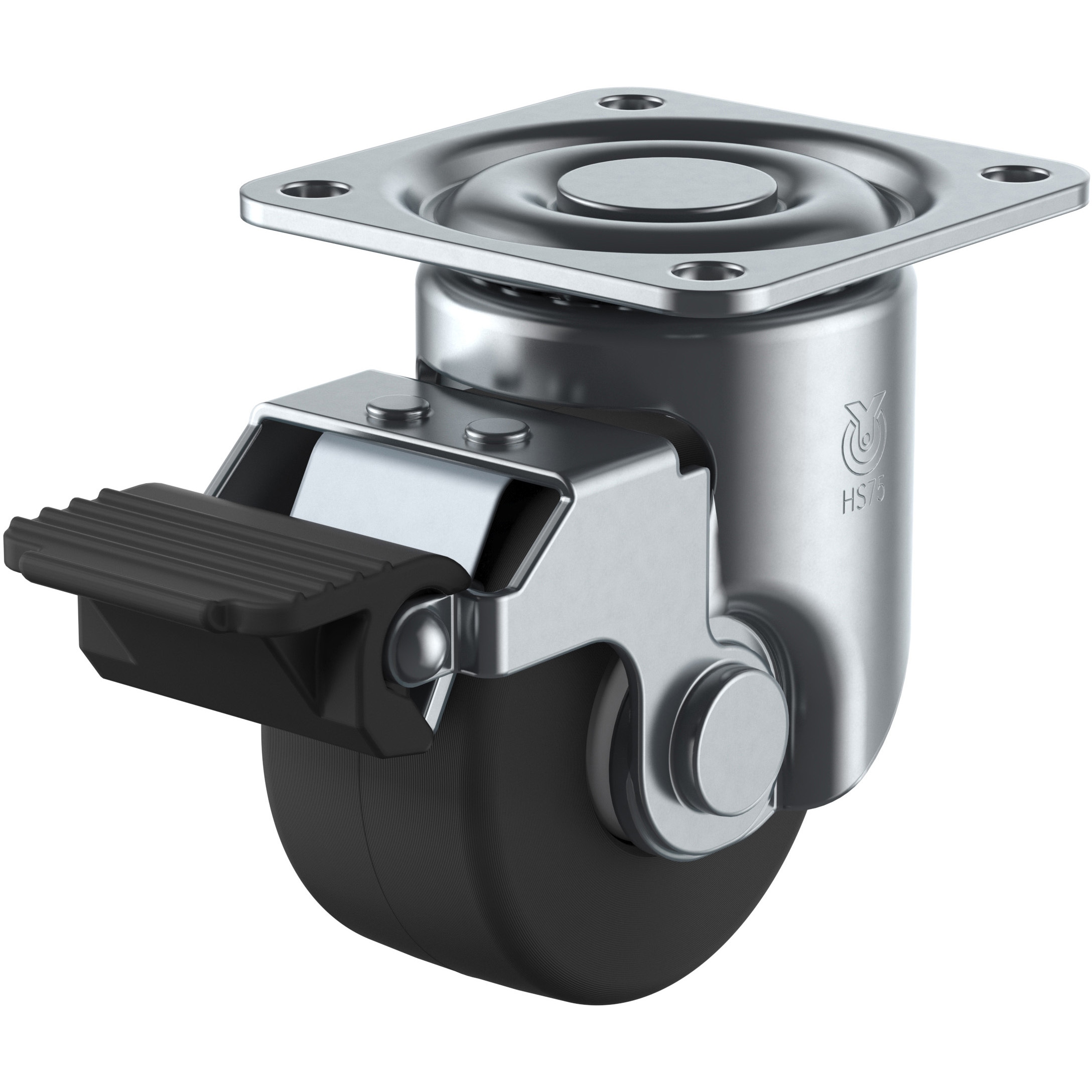 HSG-50MCES 重量用キャスター 自在車 50径 導電性MCナイロン車輪ストッパー付き ユーエイキャスター 低床重荷重 プレート式