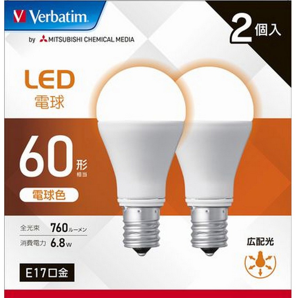 LDA6L-E17-G/LV3X2 LED電球60W型E17 Verbatim(バーベイタム) 電球色 1