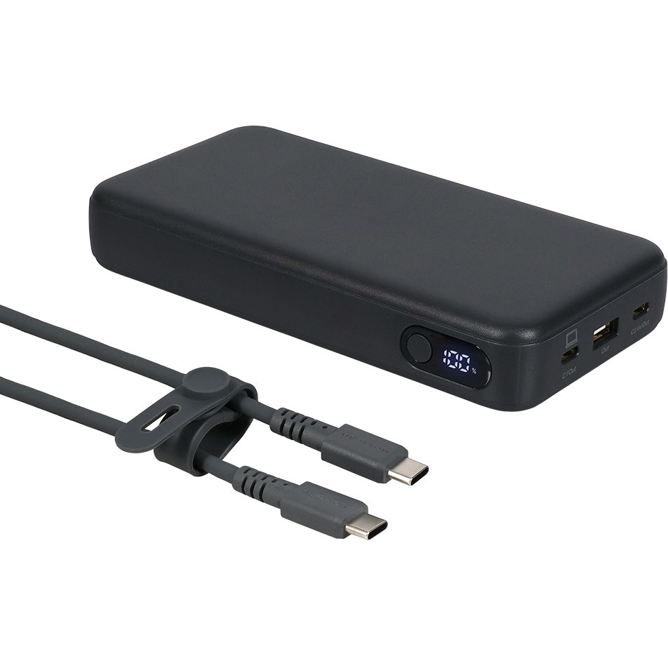 MOT-MB25001-BK モバイルバッテリー 25000mAh PD140W出力 残量表示ディスプレイ PSE適合製品 ケーブル付属 MOTTERU スモーキーブラック色