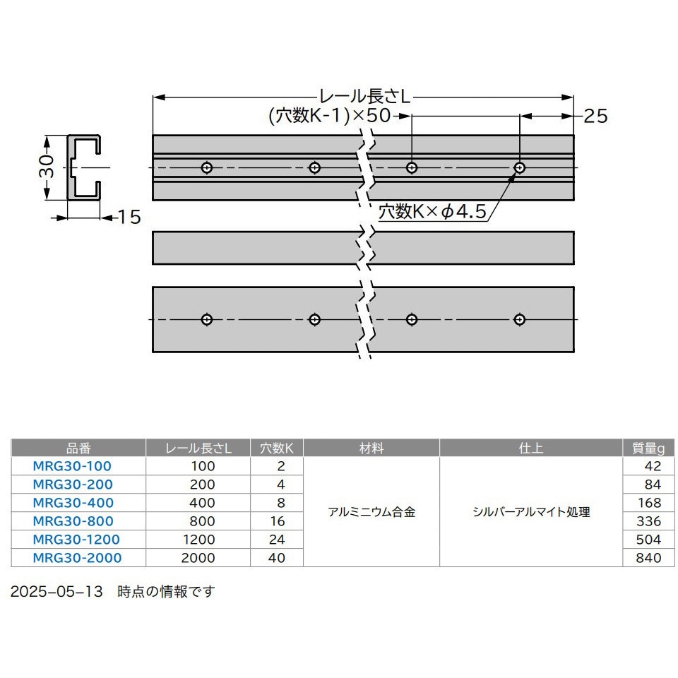 MRG30-200 樹脂ローラーガイドレール LAMP(スガツネ工業) レール長さ