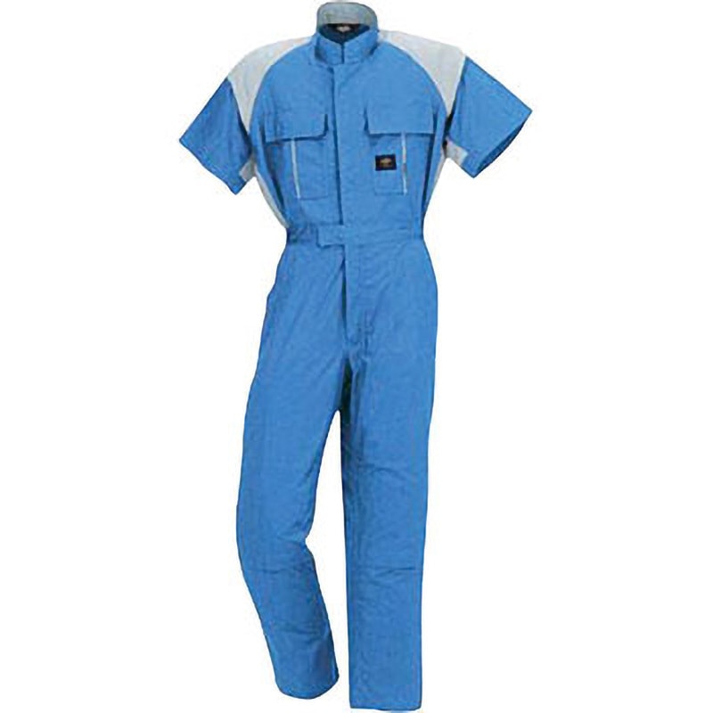 411 411 ストレッチ 半袖ツナギ服 DON(ヤマタカ) 半袖つなぎ ブルー×ライトグレー色 サイズS