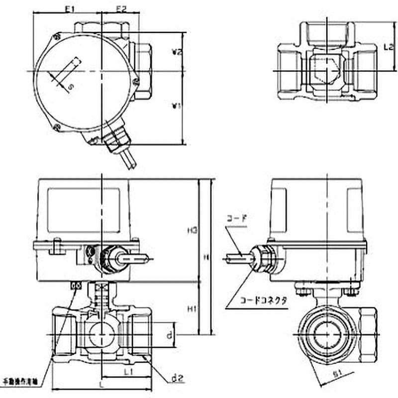 EA200-TNE-40A 小型電動式 電動三方ボールバルブ(レデューストボア) キッツ(KITZ) 材質(本体)CAC406 ねじ込み形  クラス10K AC200V 呼び径(B)1-1/2 EA200-TNE-40A - 【通販モノタロウ】