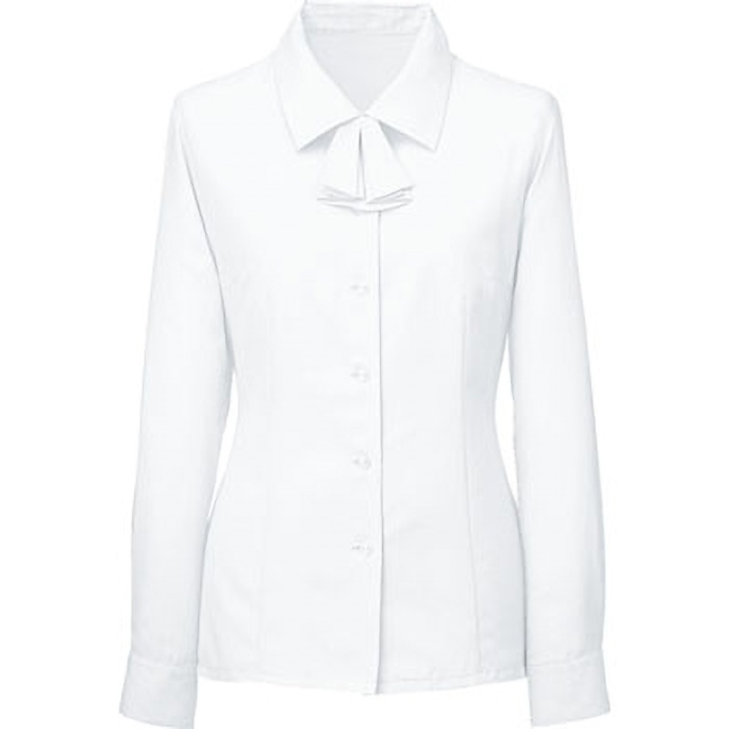 SB7503 スナップリボン付き 長袖ブラウス フォーク(Nuovo) 女性用 ハウンドトゥース ホワイト色 19号サイズ  SB7503