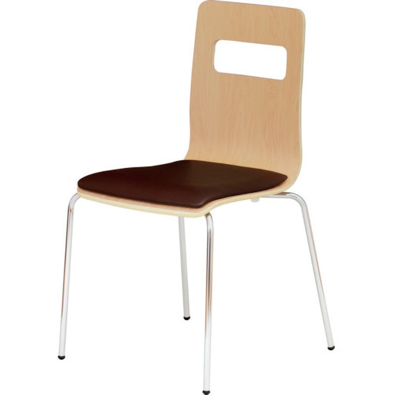 RLESBR-NS 木目調チェア クッション付き TRUSCO 合成皮革(ブラウン色) ナチュラル×シルバー脚色 高さ855mm幅502mm奥行505mm  RLESBR-NS 11,684円