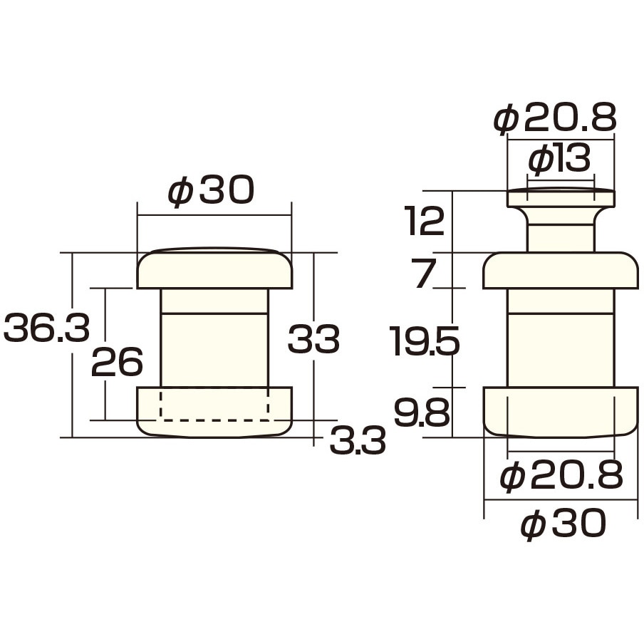 AP-331W プッシュツマミ アイワ金属 寸法30mm AP-331W - 【通販